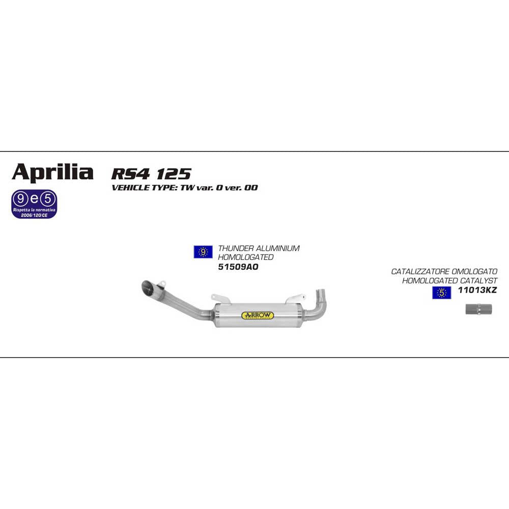 ARROW 51509AO Silencer - THUNDER Aluminium Silver with Steel End Cap
APRILIA RS4 125
